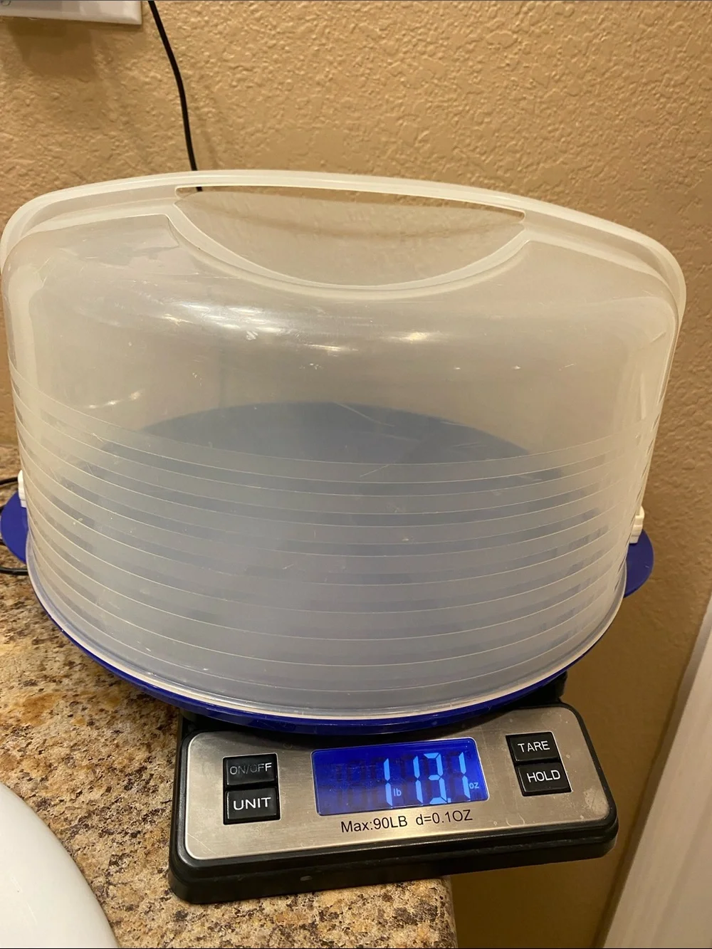 Vintage Tupperware Plastic Cake Pie Carrier Taker Container Blue Base Clear Lid